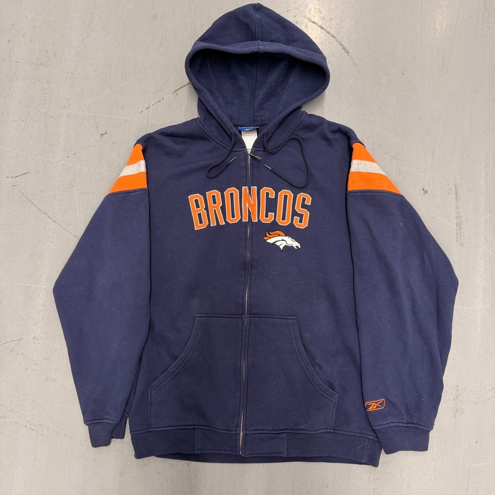 Reebok Denver‎ Broncos NFL Football Zip Up Hoodie Orange Stripes Men's M